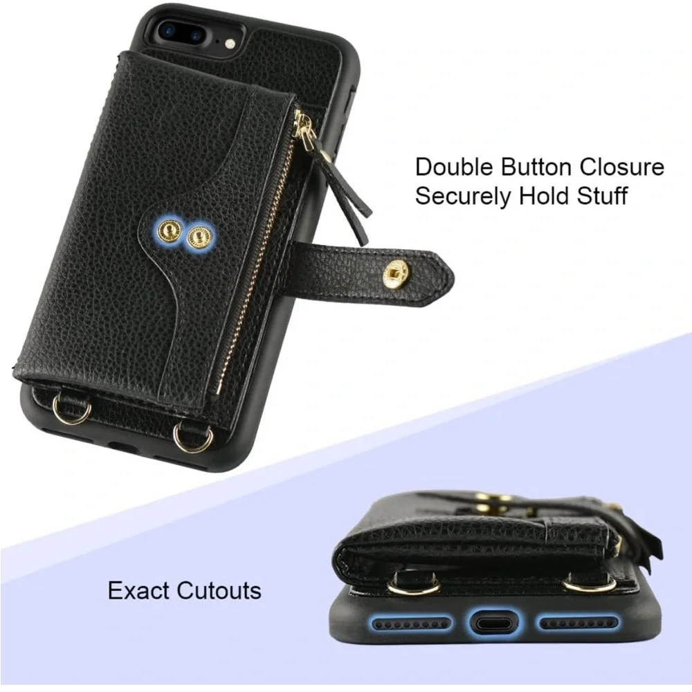 iPhone 7 Plus/8 Plus Crossbody and Wristlet PU Leather Case Wallet
